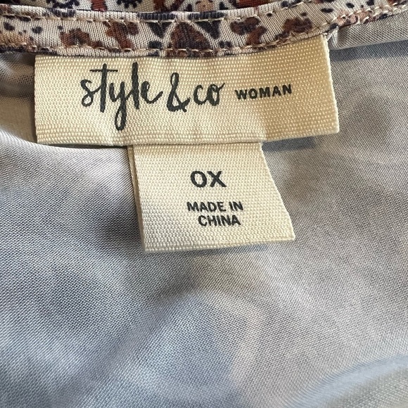 Style & Co 0X Long Boho Tie Front Long Sleeve Blouse Ruffle Hem Casual Chic - Picture 9 of 10